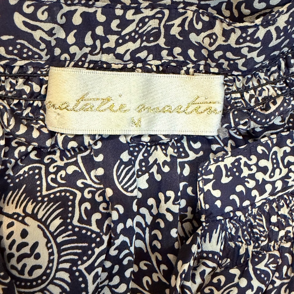 Natalie Martin Stevie Dress Silk Boho Tassel Navy Paisley Print Size M - Picture 3 of 4